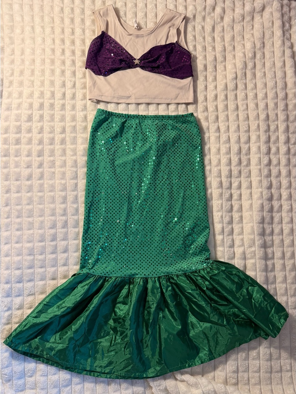 Kids Mermaid Costume Set — Green Sequin Skirt & Purple Shell Top